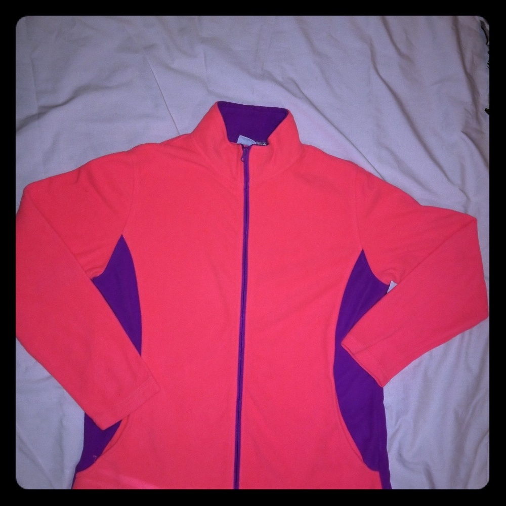 Bright pink and purple fleece sweater size XL